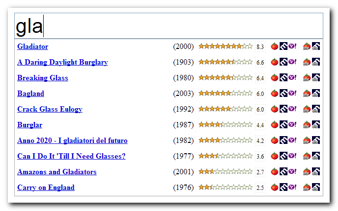 Instant movie ratings search example