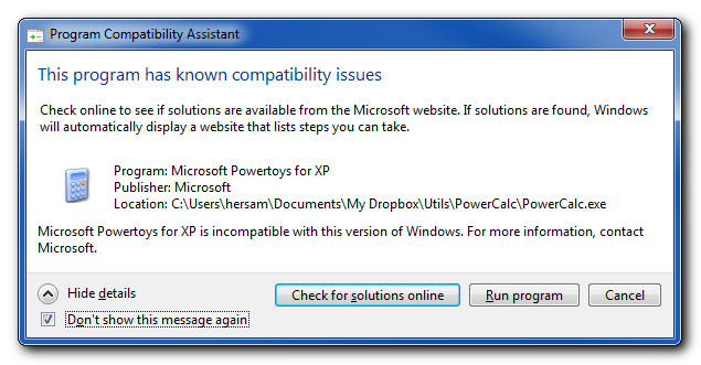 PowerCalc Compatibility Dialog