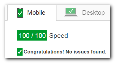 Mobile Pagespeed of 100